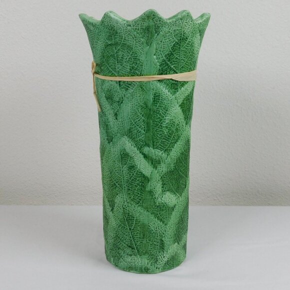 Green Leaves Design Embossed Display Centerpiece Flower Vase Bouquet 11" X 6" - Picture 2 of 8